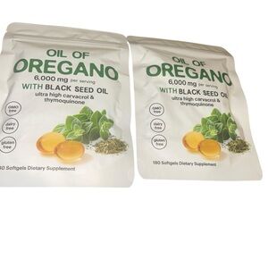 Lot of 2 New Oil of Oregano Softgels 2 in 1 6000mg with Black‎ Seed Oil 180 Ct